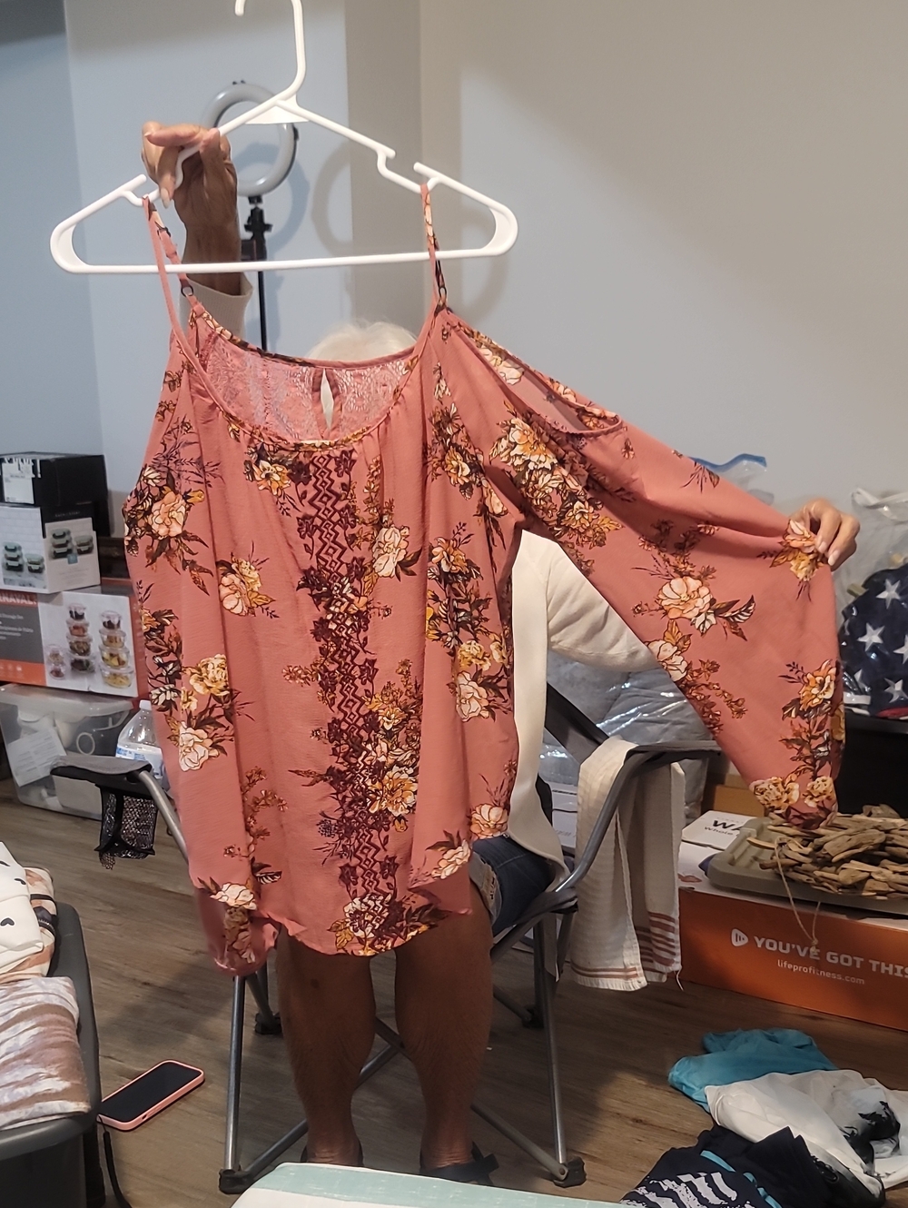 Boho Floral Cold-Shoulder Top in Dusty Rose